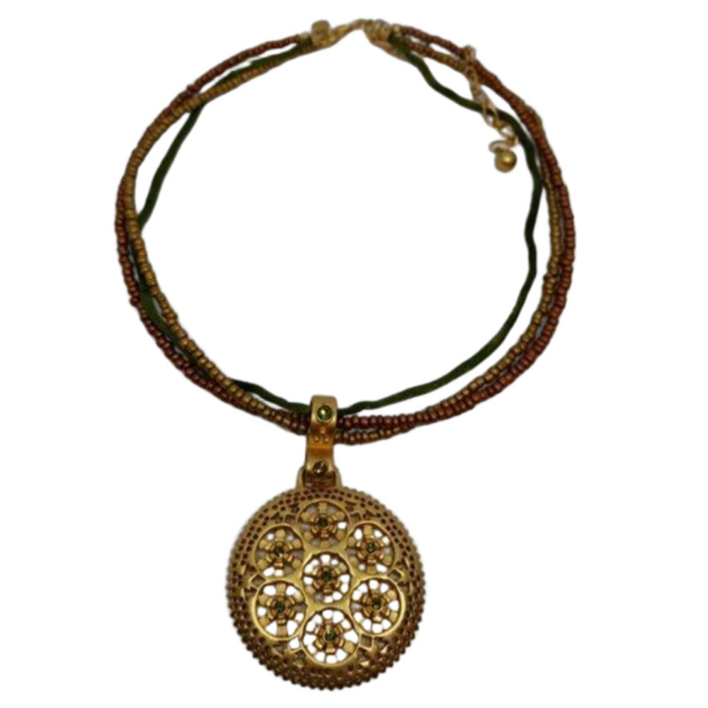 PREMIER Designs Gold Tone Dressy Medallion Pendant Beaded Layered Boho Necklace
